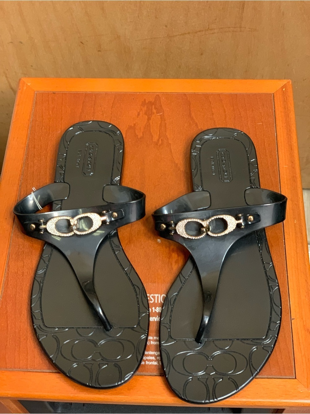 Coach Black Jelly Thong Sandals with Silver Double-Ring Accent Size-8 Mcbling